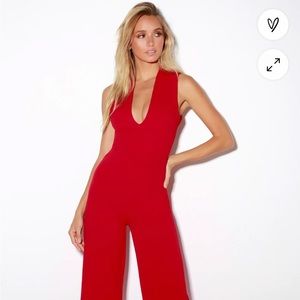 Thinking Out Loud Red Backless Jumpsuit